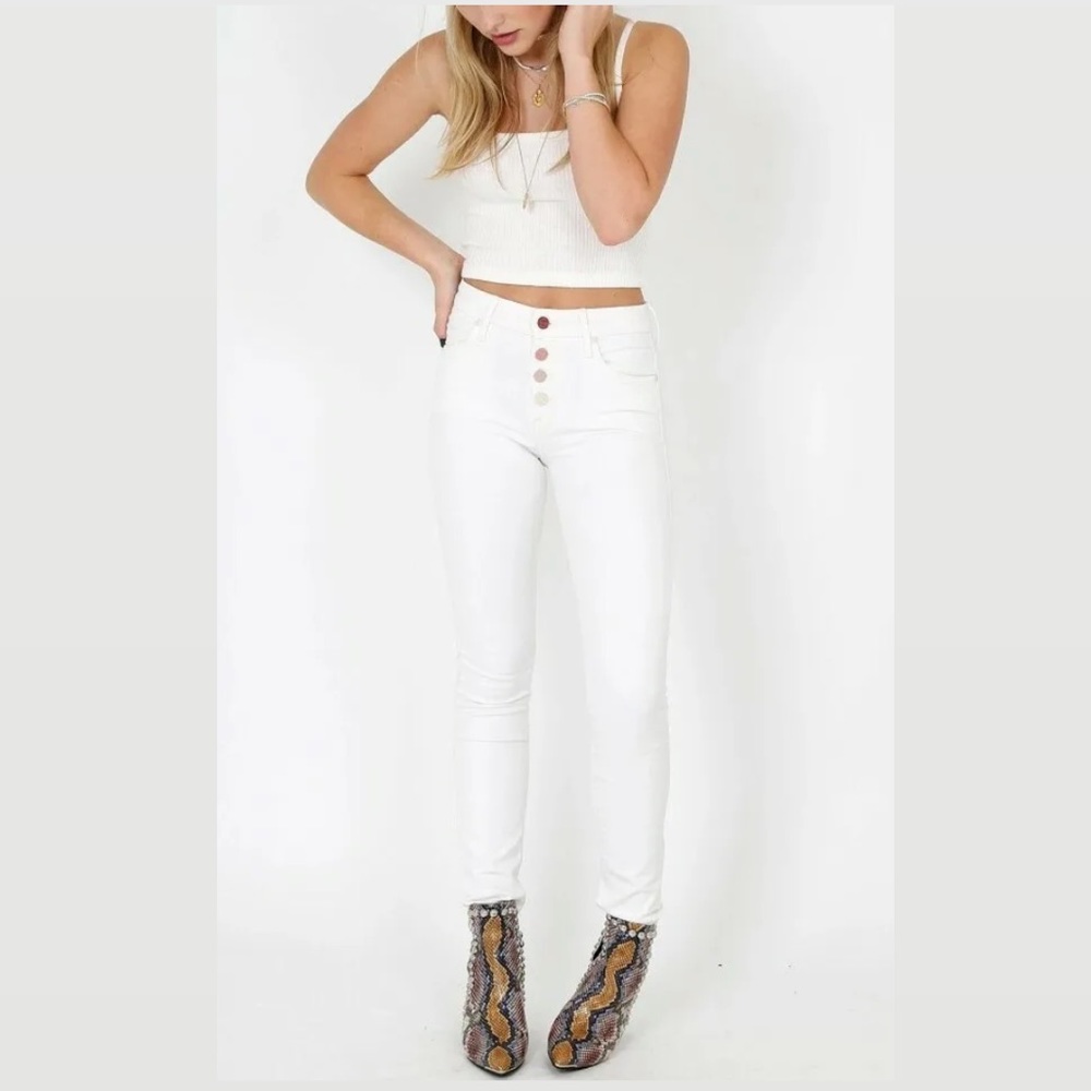 MOTHER The Pixie in Taste The Rainbow Ivory Skinny Jeans